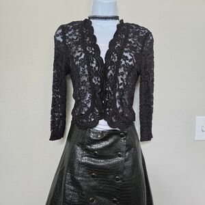 Vintage Black Lace Floral Sheer Bolero Short Cardigan size small